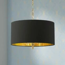 20" Wide Warm Gold Pendant Light With Black Shade