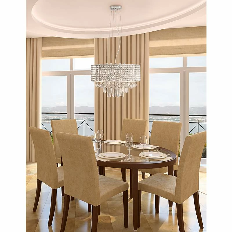 Elva Chrome 19" Wide Beaded Crystal Pendant Light 3 Elva Chrome 19" Wide Beaded Crystal Pendant Light