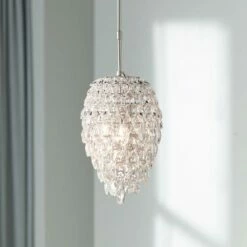 Aisling 10" Wide Polished Nickel And Crystal Mini Pendant