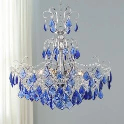 Alpine 26" Wide Chrome And Blue Crystal Chandelier