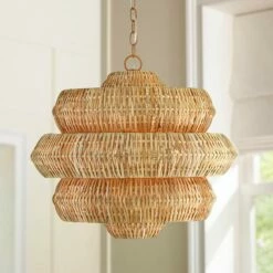 Antibes 22 1/2" Wide Khaki And Natural Rattan Modern Pendant Light