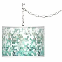 Aqua Mosaic Giclee Glow Plug-In Swag Pendant