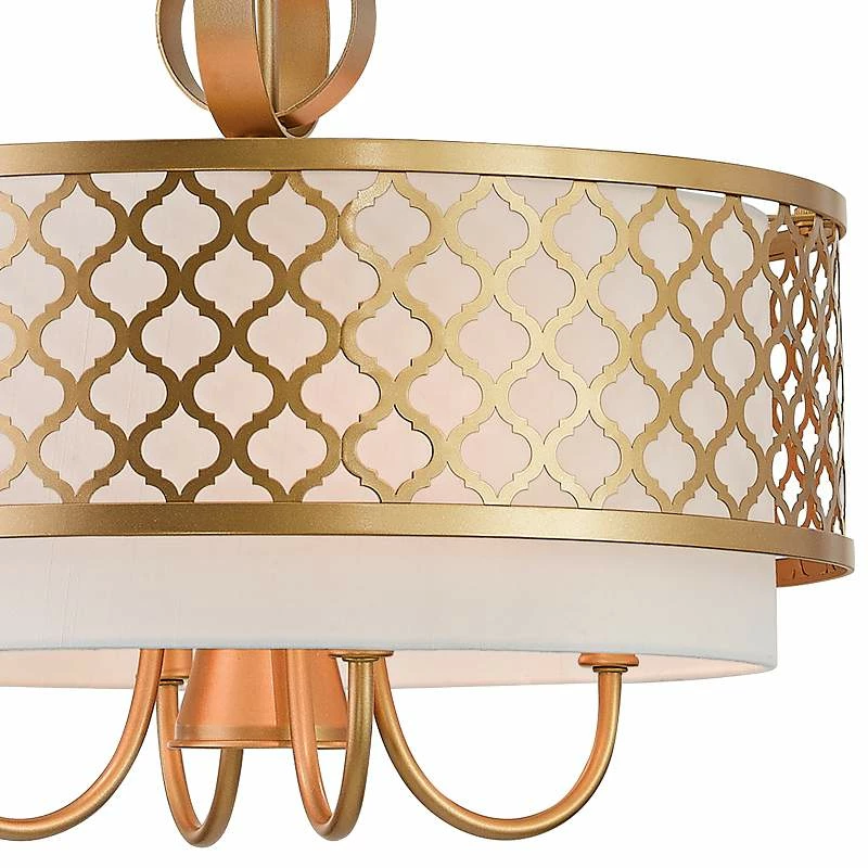 Arabesque 18" Wide Soft Gold Drum Pendant With Downlight 5 Arabesque 18" Wide Soft Gold Drum Pendant With Downlight - Image 3