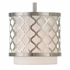 Arabesque 7" Wide Brushed Nickel Drum Mini Pendant -Lighting Sales Shop arabesque 7 inch wide brushed nickel drum mini pendant 69m61views1