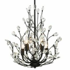 Aurine 18" Wide Matte Black And Crystal Floral 5-Light Chandelier -Lighting Sales Shop aurine 18 inch wide matte black and crystal floral 5 light chandelier 91k44views1