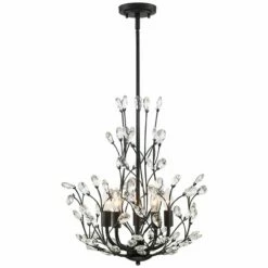 Aurine 18" Wide Matte Black And Crystal Floral 5-Light Chandelier -Lighting Sales Shop aurine 18 inch wide matte black and crystal floral 5 light chandelier 91k44views4
