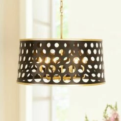 Bailey 24" Wide Matte Black Gold 6-Light Drum Pendant