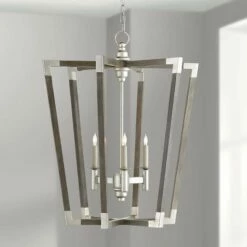 Bastian 23 1/2"W Chateau Gray Silver 3-Light Foyer Pendant
