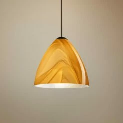 Besa Mia 5" Wide Bronze Honey Glass Mini Pendant