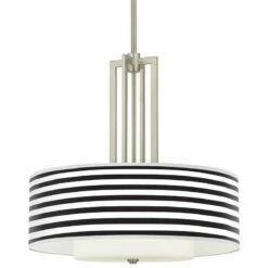 Black Horizontal Stripe Carey 24" Brushed Nickel 4-Light Chandelier
