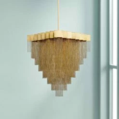 Bloomfield 31" Wide Antique Brush Gold LED Pendant Light