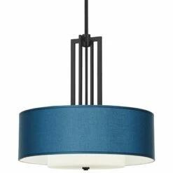 Blue Faux Silk Carey 24" Black 4-Light Chandelier