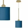 Blue Faux Silk Giclee Gold Mini Pendant Light