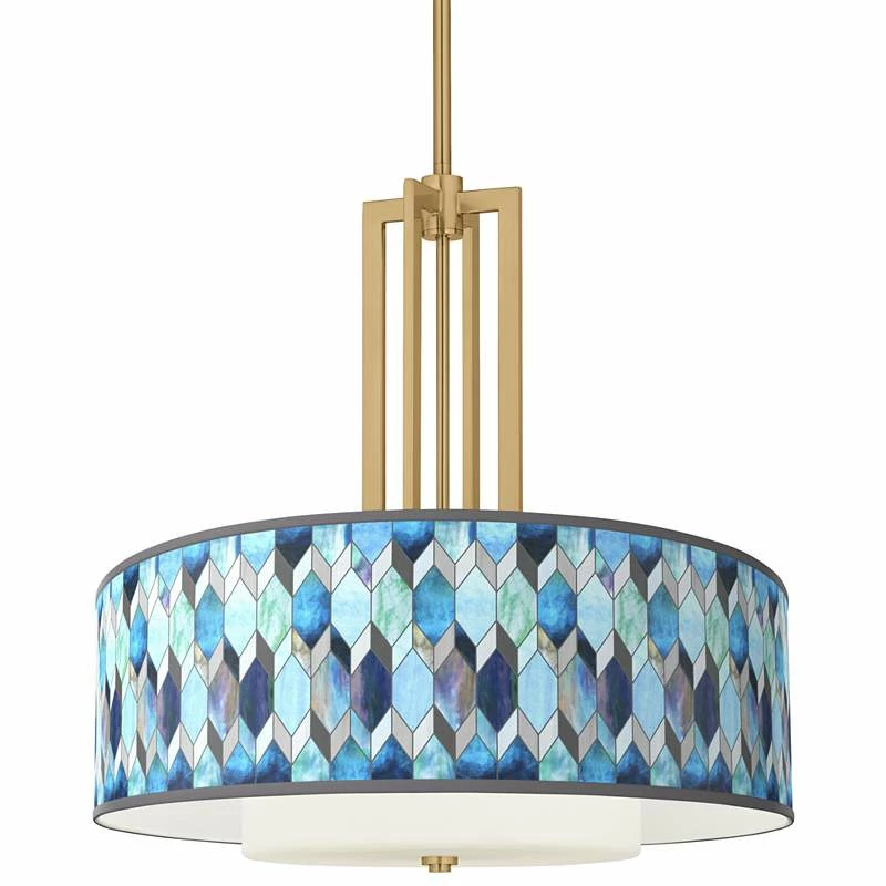Blue Tiffany Carey 24" Gold 4-Light Chandelier 3 Blue Tiffany Carey 24" Gold 4-Light Chandelier
