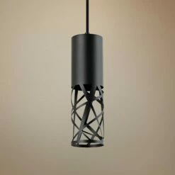 AFX Boon 3 1/2" Wide Black Cut Metal Cylinder LED Mini Pendant