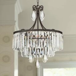 Bruini 20" Wide 4-Light Bronze And Crystal Chandelier
