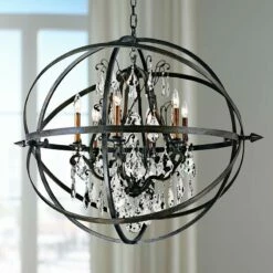 Troy Byron 33 1/2" Hand-Worked Bronze And Crystal Chandelier