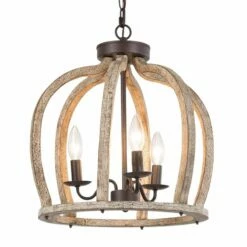 Cachil 15" Wide Distressed Wood 3-Light Lantern Chandelier