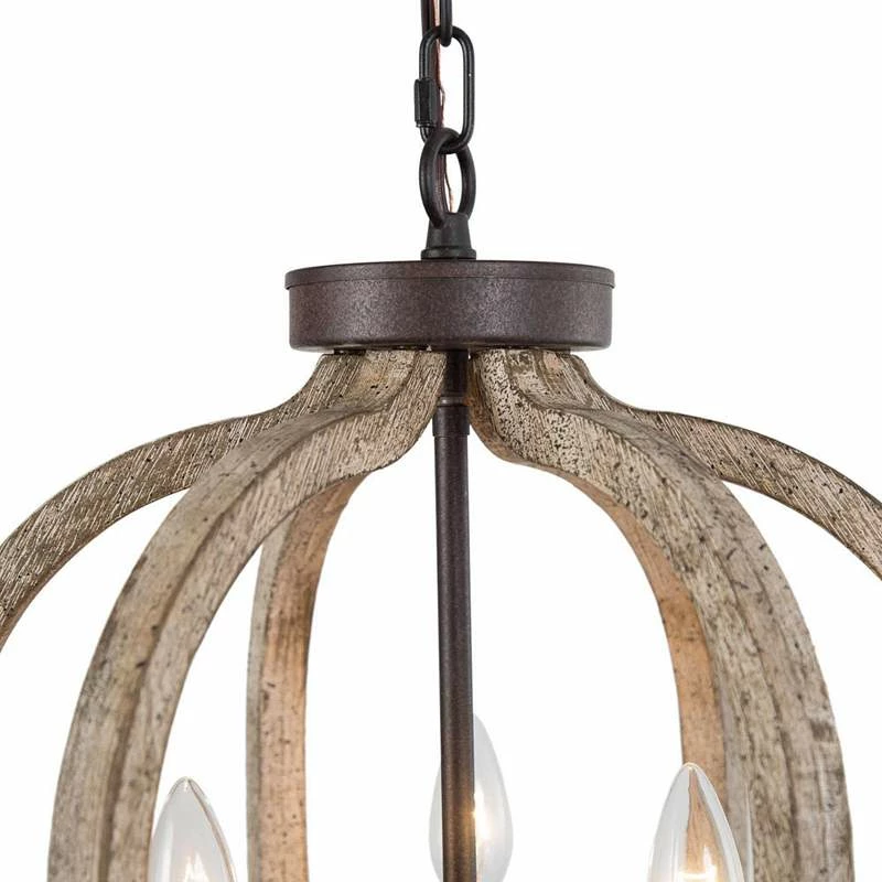 Cachil 15" Wide Distressed Wood 3-Light Lantern Chandelier 4 Cachil 15" Wide Distressed Wood 3-Light Lantern Chandelier - Image 2