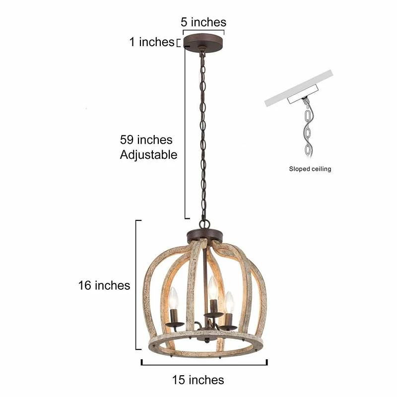 Cachil 15" Wide Distressed Wood 3-Light Lantern Chandelier 8 Cachil 15" Wide Distressed Wood 3-Light Lantern Chandelier - Image 6