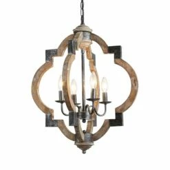Cachil 19 3/4"W Distressed Wood 4-Light Lantern Chandelier