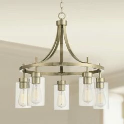 Caleb 22 3/4" Wide Gold Glass Wagon Wheel 5-Light Chandelier