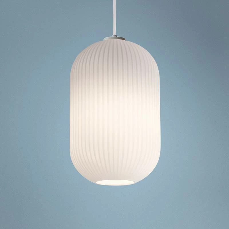 AFX Callie 9" Wide Frosted White Ribbed Glass Mini Pendant 3 AFX Callie 9" Wide Frosted White Ribbed Glass Mini Pendant