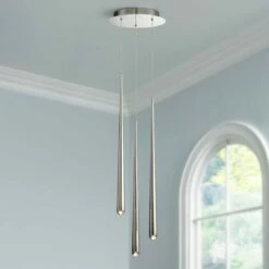 Cascade 12"W Nickel W/ Clear Crystal LED Multi Light Pendant