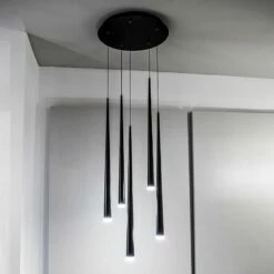 Cascade 17" Wide Matte Black LED 5-Light Multi Light Pendant 9 Cascade 17" Wide Matte Black LED 5-Light Multi Light Pendant -Lighting Sales Shop cascade 17 inch wide matte black led 5 light multi light pendant 55r20views2