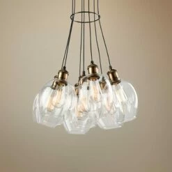 Clearwater 18"W Vintage Brass And Black Multi Light Pendant