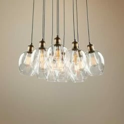 Clearwater 22"W Vintage Brass And Black Multi Light Pendant