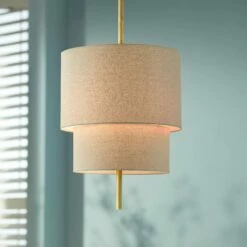 Combermere 19" Wide Antique Brass And Linen Pendant Light