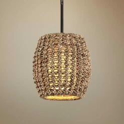 Troy Conga 12" Wide Tidepool Bronze Mini Pendant With Rope Shade