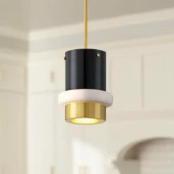 Corbett Beckenham 8" Wide Polished Brass Black Mini Pendant