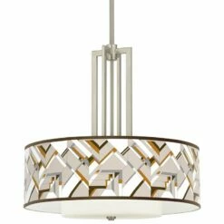 Craftsman Mosaic Carey 24" Brushed Nickel 4-Light Chandelier