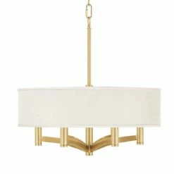 Cream Faux Silk Ava 6-Light Gold Pendant Chandelier