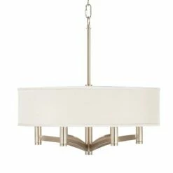 Cream Textured Ava 6-Light Nickel Pendant Chandelier
