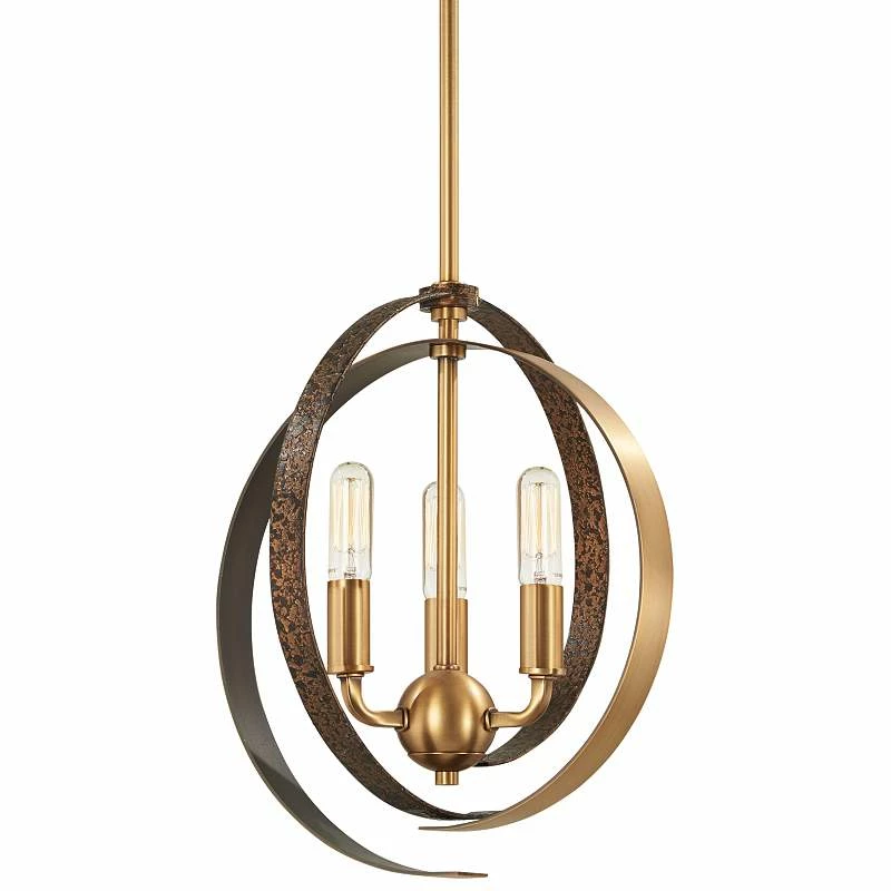 Criterium 12"W Brass And Textured Iron 3-Light Mini Pendant 4 Criterium 12"W Brass And Textured Iron 3-Light Mini Pendant - Image 2