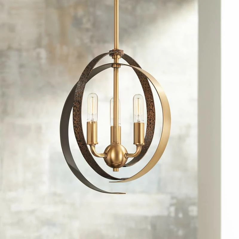 Criterium 12"W Brass And Textured Iron 3-Light Mini Pendant 3 Criterium 12"W Brass And Textured Iron 3-Light Mini Pendant