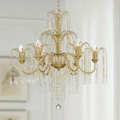 Crystal Rain 30" Wide Soft Gold Crystal 6-Light Chandelier