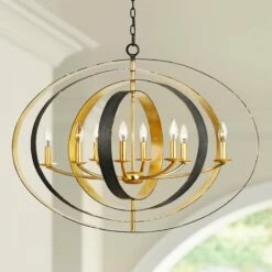 Crystorama Luna 36" Wide Bronze And Gold Oval Chandelier