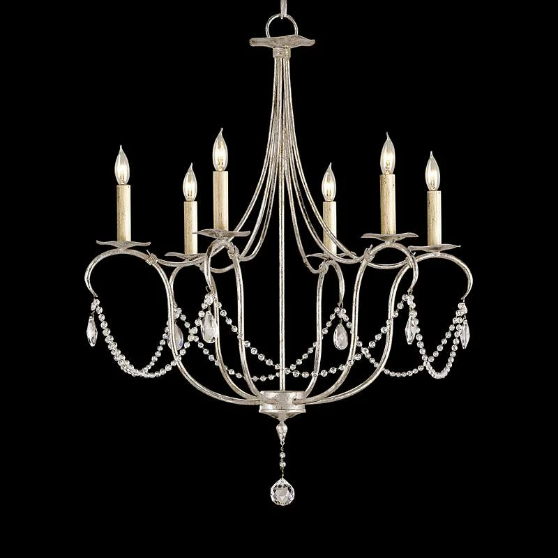 Currey And Company 27" Wide Silver Leaf Crystal Chandelier 3 Currey And Company 27" Wide Silver Leaf Crystal Chandelier