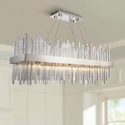 Dallas 36"W Chrome Crystal Kitchen Island Light Chandelier