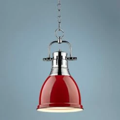 Golden Lighting Duncan Chrome 9" Wide Contemporary Red Mini Pendant