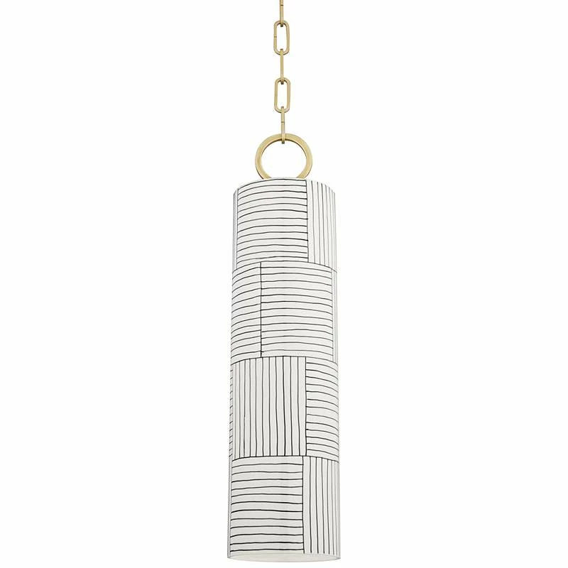 EBrookville 5" Wide Aged Brass Pendant Light With Stripe Ceramic 4 EBrookville 5" Wide Aged Brass Pendant Light With Stripe Ceramic - Image 2