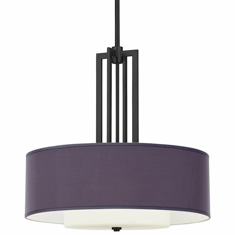 Eggplant Faux Silk Carey 24" Black 4-Light Chandelier 3 Eggplant Faux Silk Carey 24" Black 4-Light Chandelier