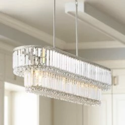Ella 38 3/4" Wide Brushed Nickel Crystal Island Pendant Light