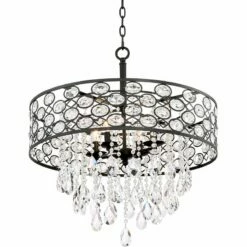 Ellena 24" Wide 4-Light Black Drum Crystal Pendant Light -Lighting Sales Shop ellena 24 inch wide 4 light black drum crystal pendant light 9h542