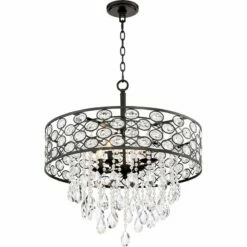 Ellena 24" Wide 4-Light Black Drum Crystal Pendant Light -Lighting Sales Shop ellena 24 inch wide 4 light black drum crystal pendant light 9h542views1