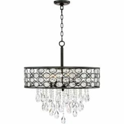Ellena 24" Wide 4-Light Black Drum Crystal Pendant Light -Lighting Sales Shop ellena 24 inch wide 4 light black drum crystal pendant light 9h542views2